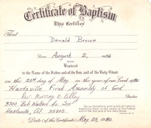 Certificate of Baptism 1980